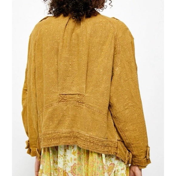 Free People Jade Safari Bomber Jacket Embroidered Gold Brown Linen S Grunge - Picture 5 of 14